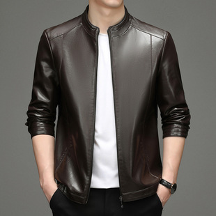 Middle-Aged Men's Casual Leather Jacket Spring and Autumn Thin Leather Jacket Men's Dad Wear Fashion New Men's Clothing