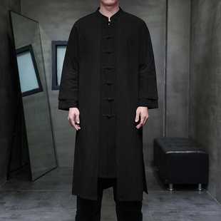 Chinese Style Men's Cotton and Linen Long Gown Republic of China Buckle Vertical Collar Tang Coat Coat Chinese Long Gown Dao Gown