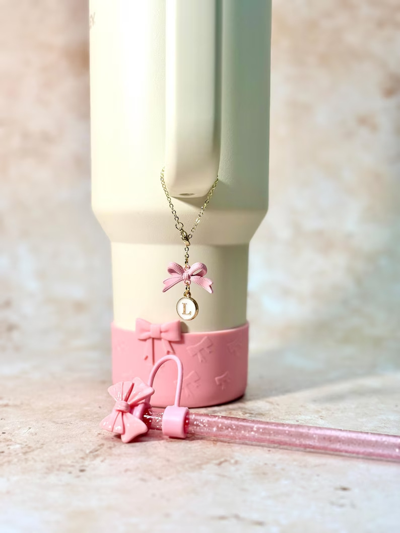 90g Weight Straw Decorative Cap, Cup holder, Cup Chain Kitchen and drinking utensils 1 Set Quantity Casual Occasion Silica Gel Material Bow Knot Pattern Cute Style Cute Bow Knot Silica Gel Straw Decorative Cap Cup Holder Cup Chain 1 Set 无