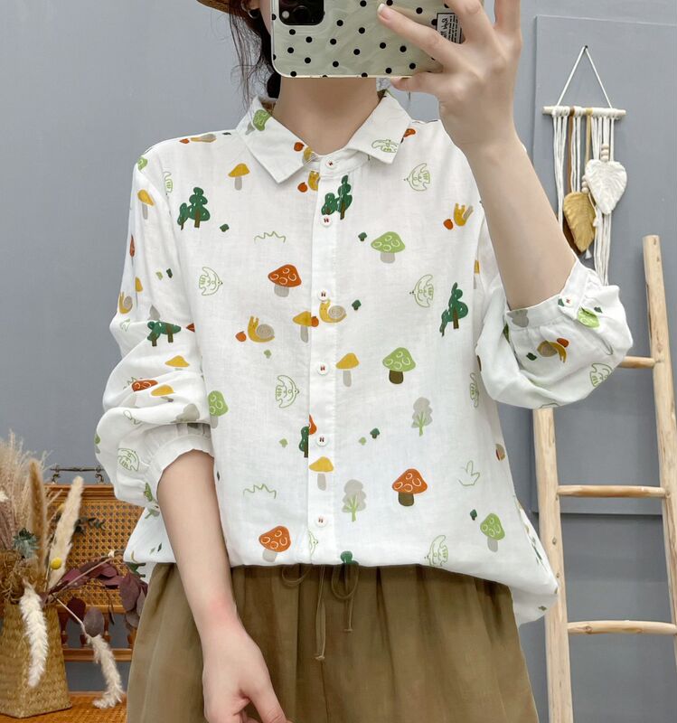 2025秋季韩版新款卡通涂鸦印花 翻领女士开衫长袖衬衫上衣批发|undefined