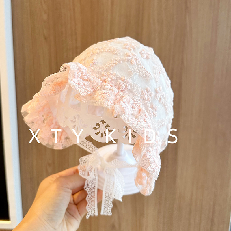 Primavera y verano delgada permeable encaje sombrero para bebés princesa sombrero de corte sombrero dulce sombrero de bebé