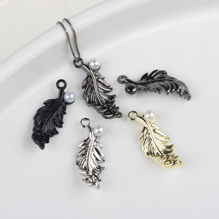 Simple alloy paint pearl inlaid leaves pendant pendant DIY bracelet necklace earrings and other jewelry accessories