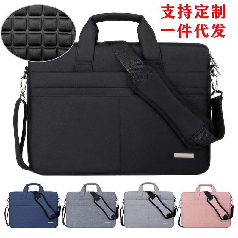 Cross-Border Simple Fashion Computer Bag Briefcase Shoulder Satchel Men and Women 15.6inch Laptop Bag Exhibition Bag