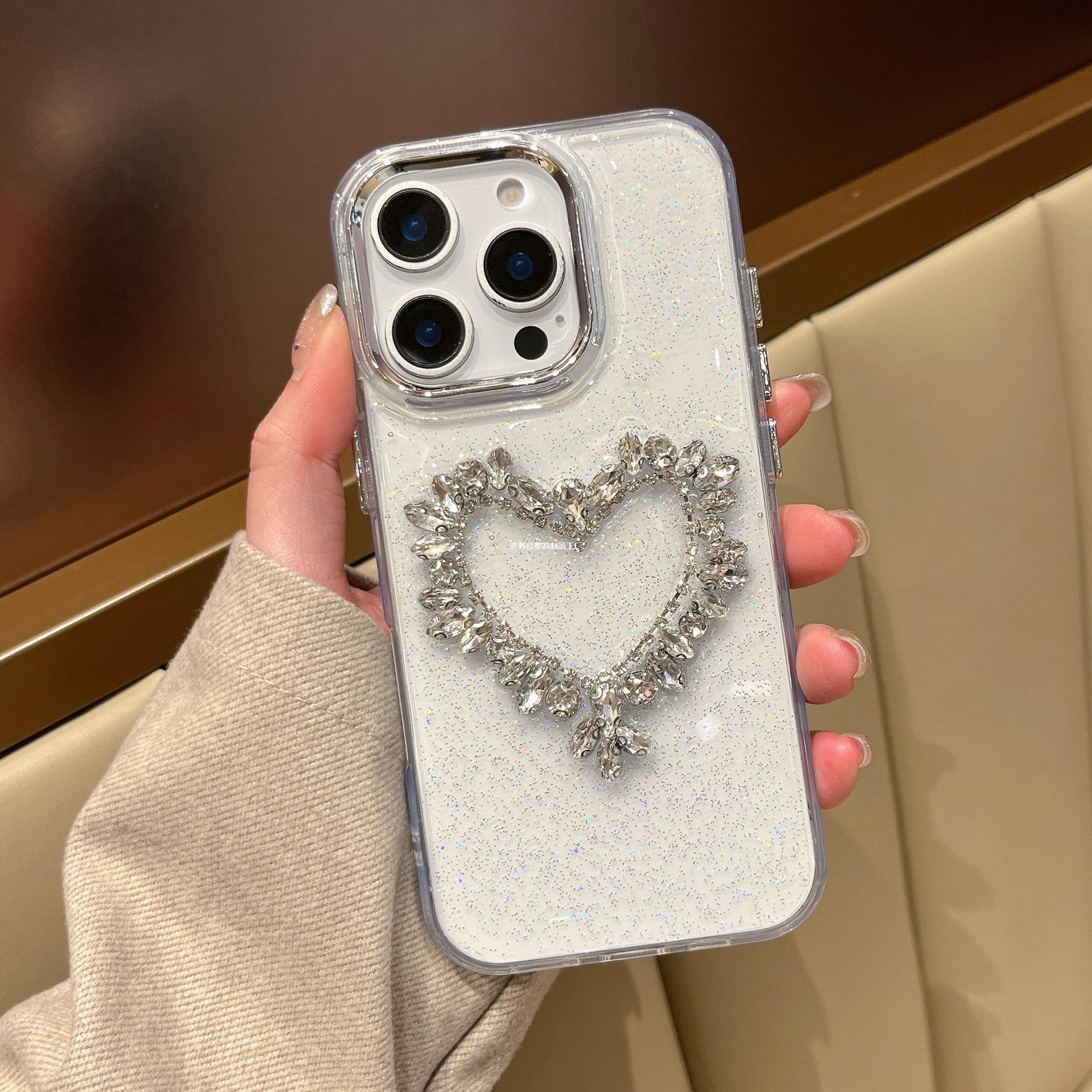 Love Gemstone Suitable for Apple 16 Mobile Phone Case Iphone15Promax New 14 Girl 16Pro Creative