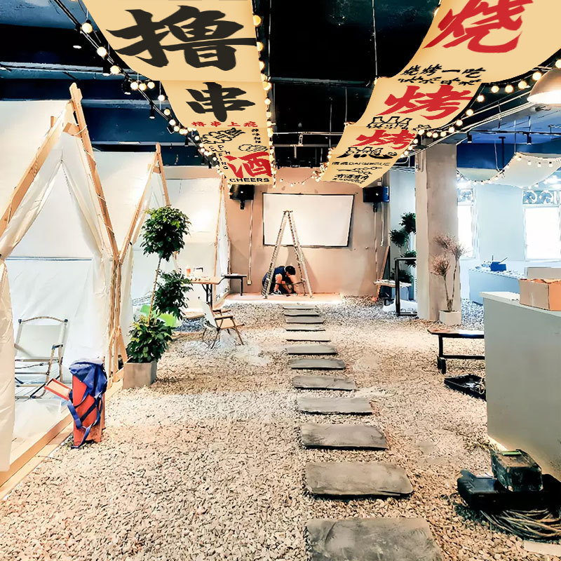 ネット赤キャンプ風室内天幕テント屋外雰囲気感装飾バー火鍋店天井吊り下げカーテン|undefined