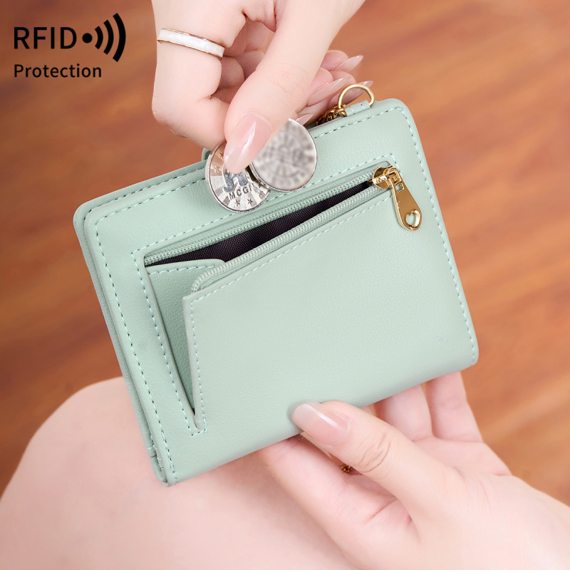 国境を越えた新しい RFID 盗難防止女性用財布二つ折り超薄型クレジット カード バッグシンプルでポータブルな学生小銭入れ|undefined