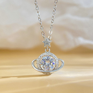 Cosmic Planet Necklace for Women S925 Sterling Silver Moissanite Niche Light Luxury Daily Commute Moissanite Necklace with a High-End Feel