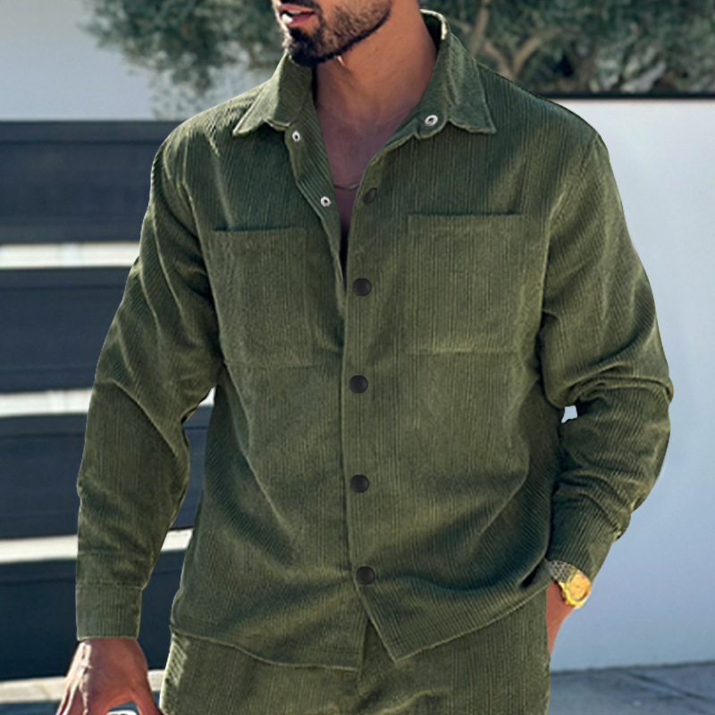 2024 men's casual corduroy button up shirt with multiple pockets, solid color slim fit cardigan jacket, spring/summer_vogarts.com