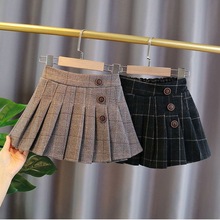 【新款】女童百褶半身裙外穿裙春秋新款韩版呢子儿童洋气格子百搭
