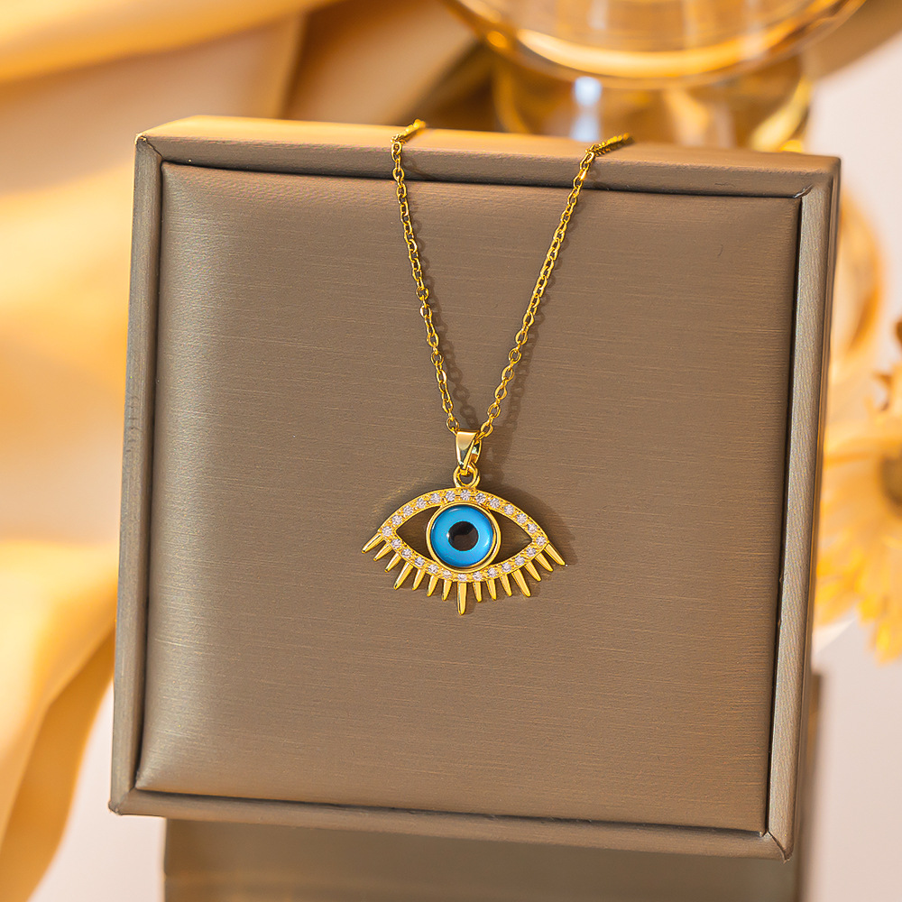 Women's Gender Titanium Steel Copper Gold Plated Simple Style Devil's Eye Hollow Out Inlay Zircon Pendant Necklace