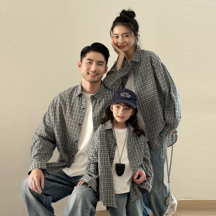 2025 Family Plaid Long-Sleeved Shirt Korean Style Western-Style Spring & Fall Clothing for a Family of Three or Four Versatile Shirts Photography Trend