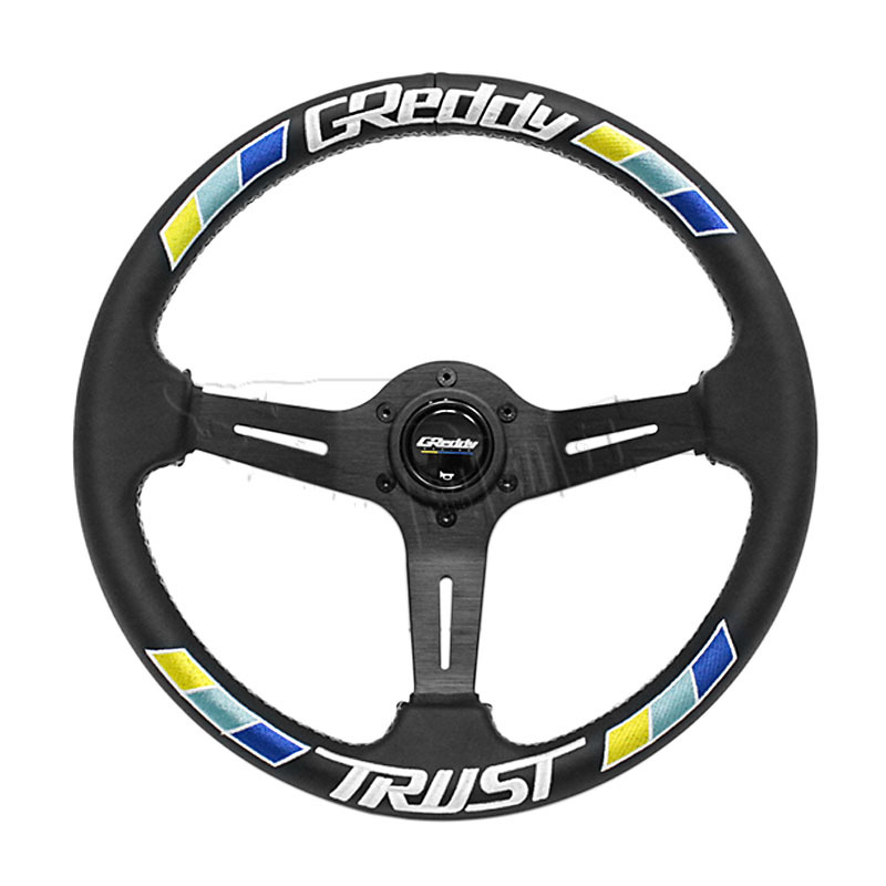 14inch Car Modification Steering Wheel Greddy Ultra-Fine Fiber Leather Quick-Release Concave Three-Color Stripe Embroidery Modified Steering Wheel