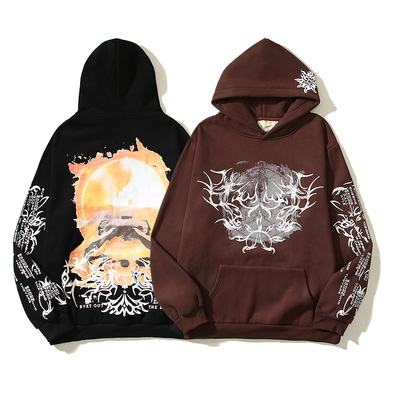 Felpa con cappuccio unisex Rising Sun con stampa di spine, super popolare, nuova collezione autunno inverno 2024 americana High Street_voghion.com