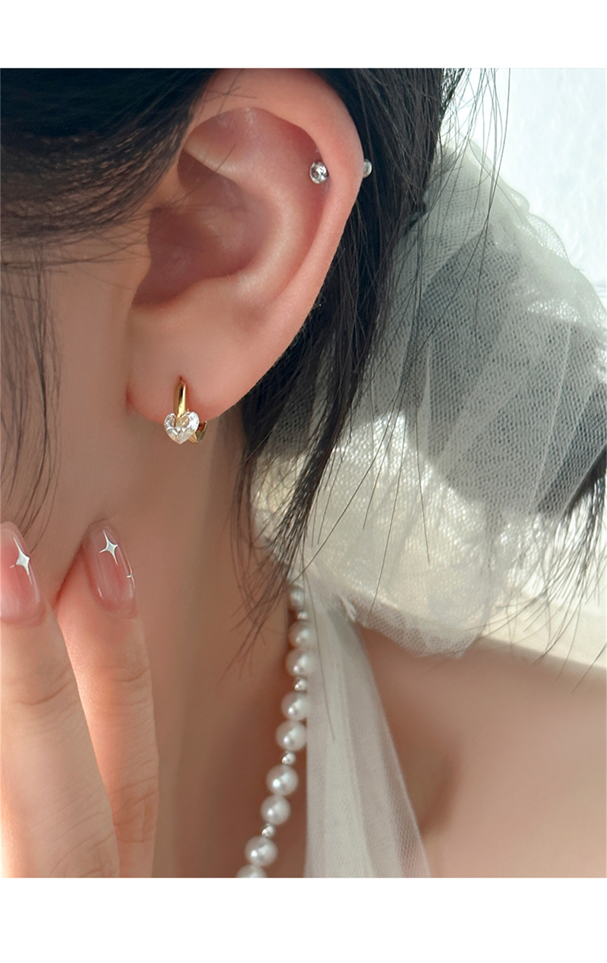 5g Weight Zircon Inlay Material Earrings Classification 1 Pair Quantity 1 Pair 925 Sterling Silver Zircon Heart Shape Earrings