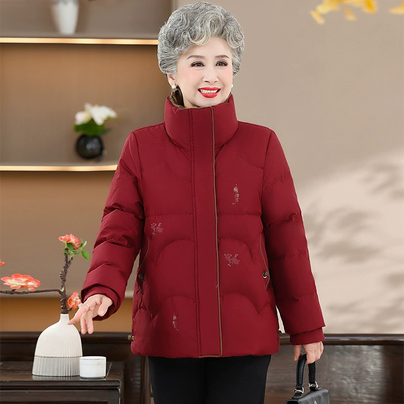 Бабушка зимний длинный пуховик высокого класса высокий воротник пожилая женщина зимняя одежда 2024 новый толстый пожилой пиджак женский