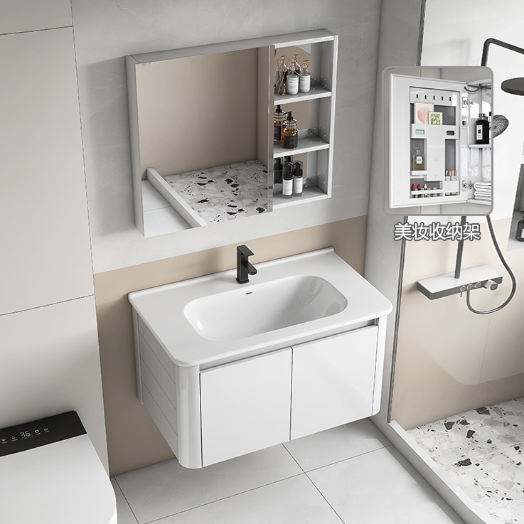 Creamy viento blanco espesado espacio gabinete de baño de aluminio combinado cerámica lavabo de mano lavabo lavabo