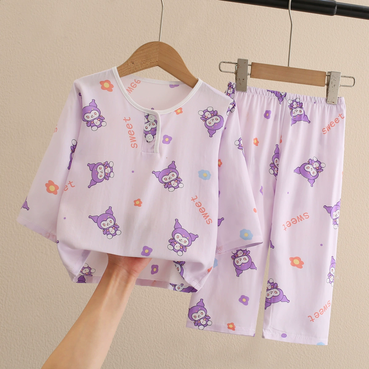 Детские брюки с длинным рукавом Пижамы оптом Хлопковый шелк Спящие мальчики и девочки Кондиционер Домашняя одежда Костюм Одежда Летний хлопковый шелк