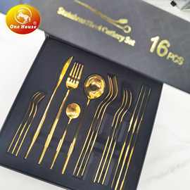 晶致无磁410尖柄拉丝餐具套装锻打不锈钢刀叉勺酒店高档西餐餐具
