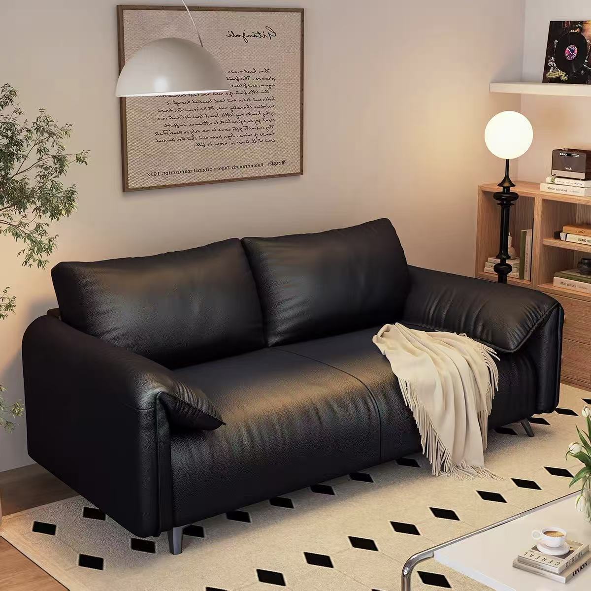 Cat Scratch-Resistant Leather Sofa for Small Living Rooms, Simple Modern Apartment, Light Luxury Bedroom, Rental Room, Double or Triple Person Clothing Store