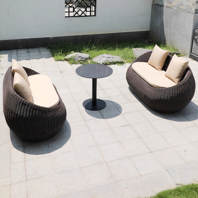Balcón al aire libre sofá tela de caña mesa de té combinación de caña ocio al aire libre patio silla de caña jardín al aire libre muebles tejidos
