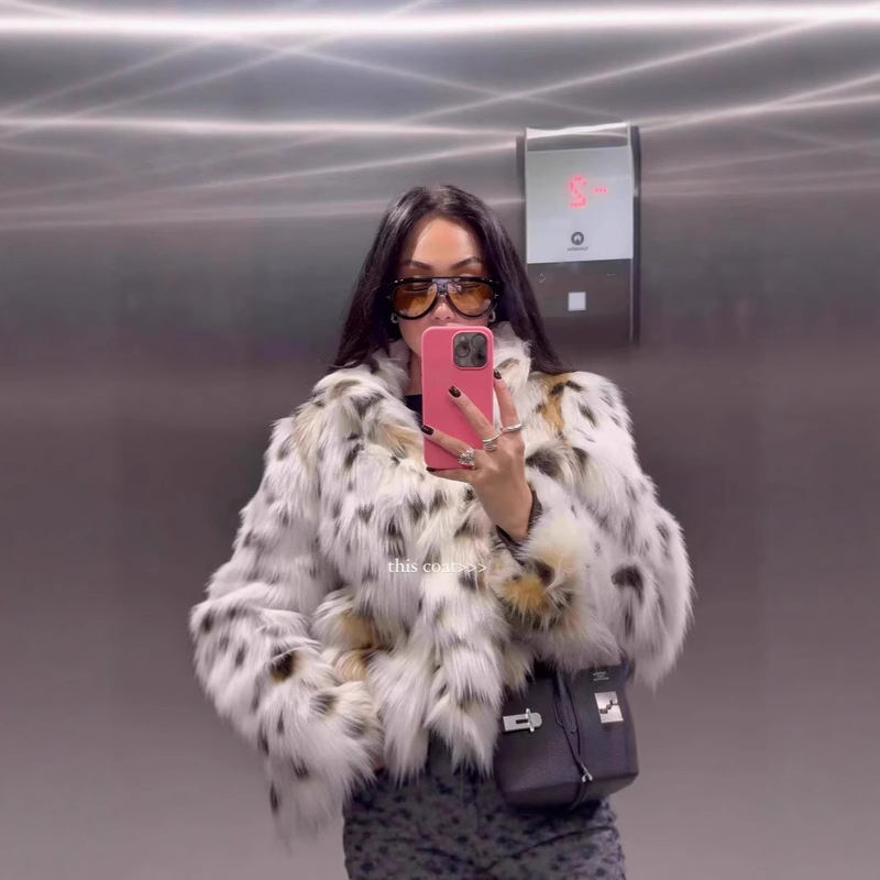 Amazon European and American Autumn and Winter Faux Fur Eco-Friendly Faux Fox Fur Leopard Print Fur Coat Women's Short Jacket Coat