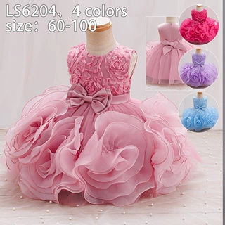 婴童背心连衣裙立体花朵 女宝周岁生日宴公主礼服拍照蓬蓬裙