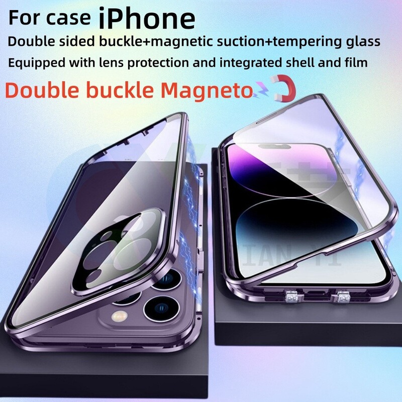 Suitable for iPhone16 Mobile Phone Case Magnetic King Apple 15 Double-buckle Double-sided Glass Mirror Metal Magnetic Shrouffer