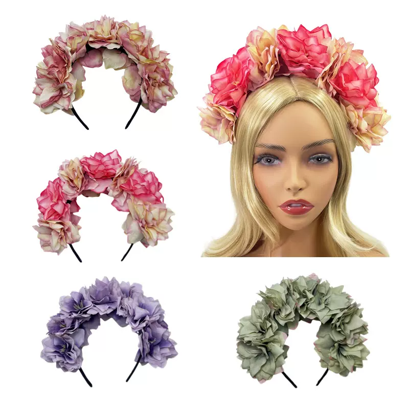 欧美仿真布艺牡丹花发箍 狂欢节双排夸张头花头箍 兰花大花朵花环