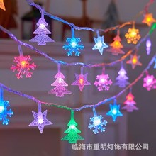 跨境 led雪花灯串 电池盒 圣诞树装饰灯圣诞节日派对氛围布置彩灯