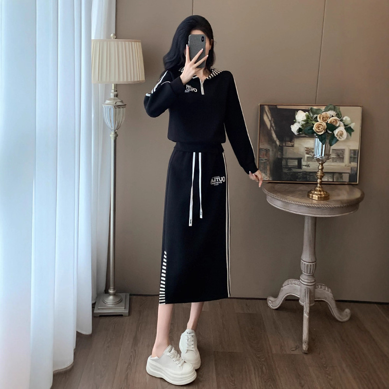 设计感小香风套装裙子女春秋季新款长袖卫衣半身裙子时尚两件套潮|undefined