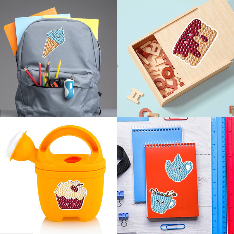 Venta caliente de dibujos animados taza de papel pastel diamante pintura gratis pegatinas DIY pegatinas de pared de ladrillo niños hechos a mano pegatinas redondo diamante