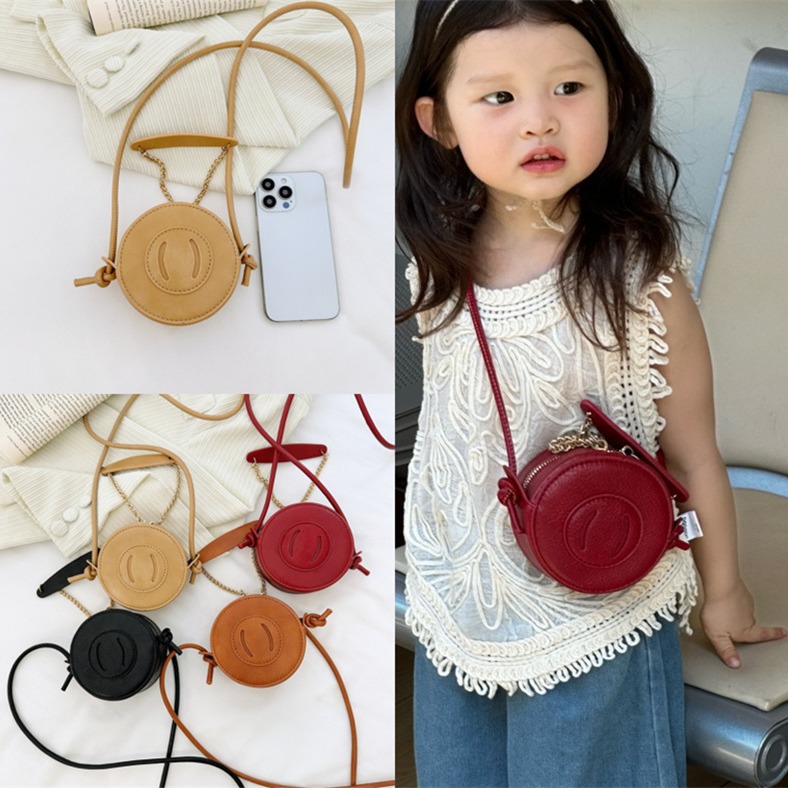 Girls Bag European and American Popular Small Round Bag Retro Piggy Bag Kidsren's Shoulder Crossbody Chain Bag Cute Coin Purse for Women