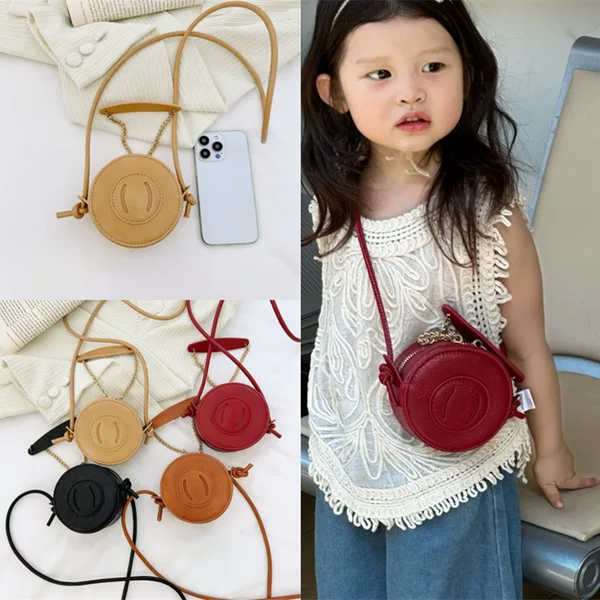 Girls Bag European and American Popular Small Round Bag Retro Piggy Bag Kidsren's Shoulder Crossbody Chain Bag Cute Coin Purse for Women
