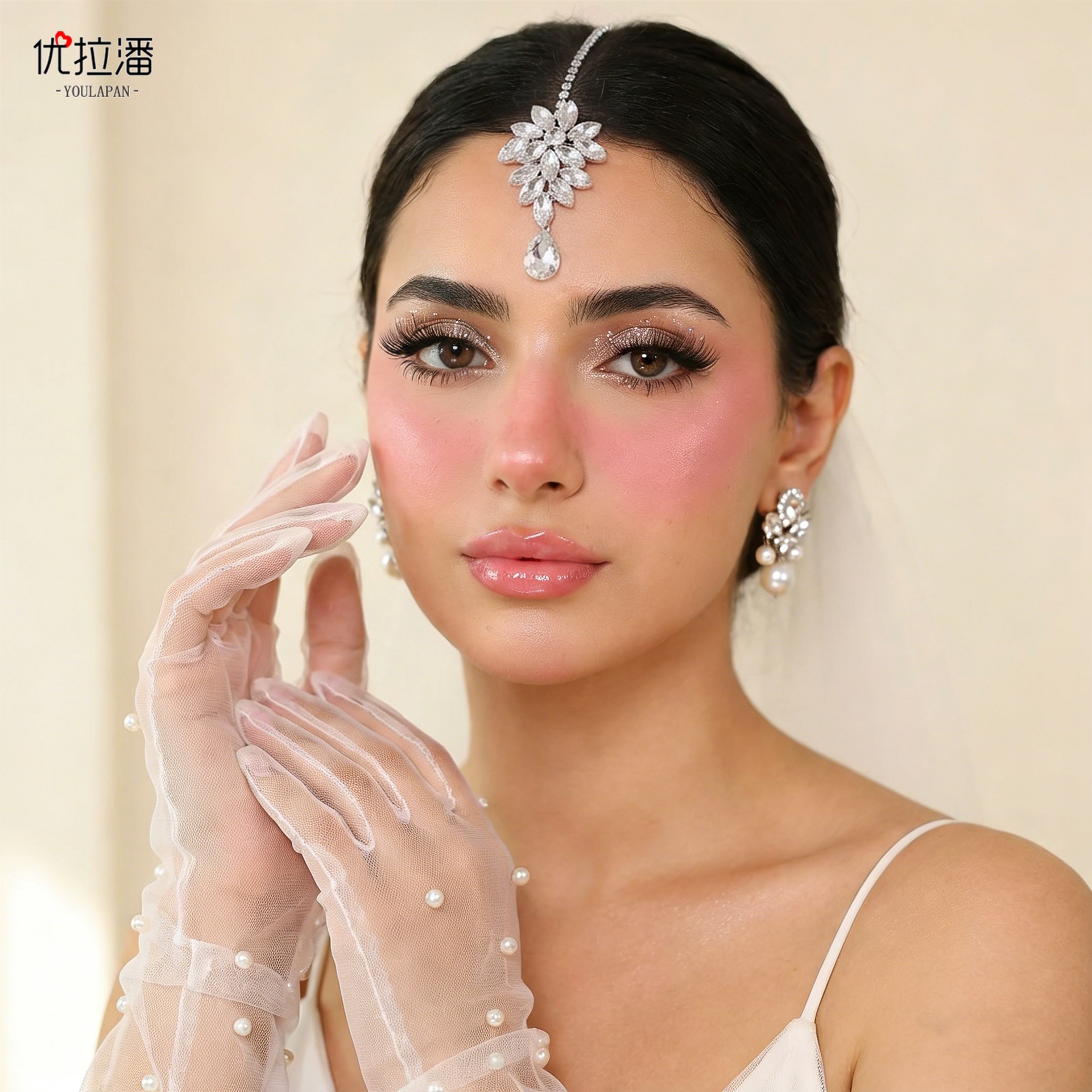Youlapan Aliexpress Full Diamond Bridal Hair Chain European and American Exotic Style Flower Forehead Pendant Headpiece in Stock Hp973