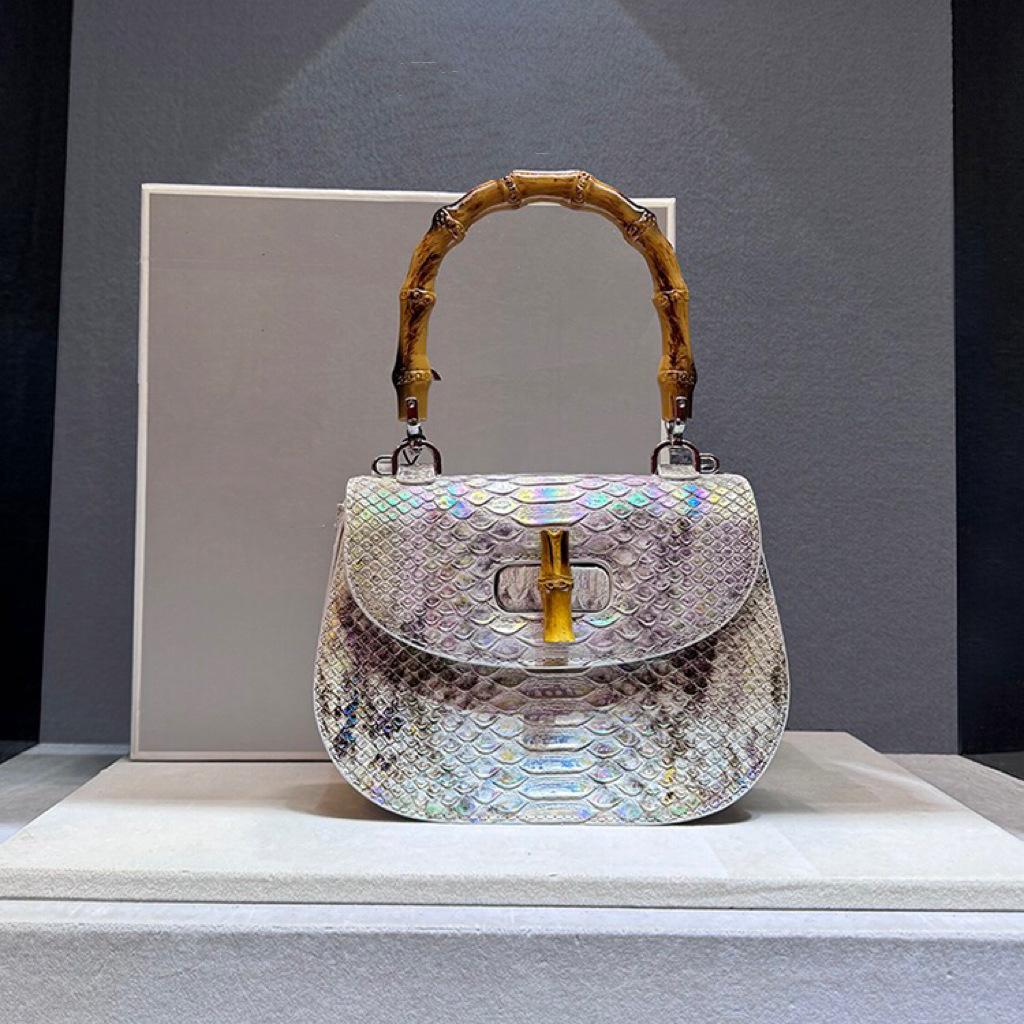 2024 nuova borsa a tracolla monospalla in vera pelle con motivo a serpente e fibbia in bambù per donna_voghion.com