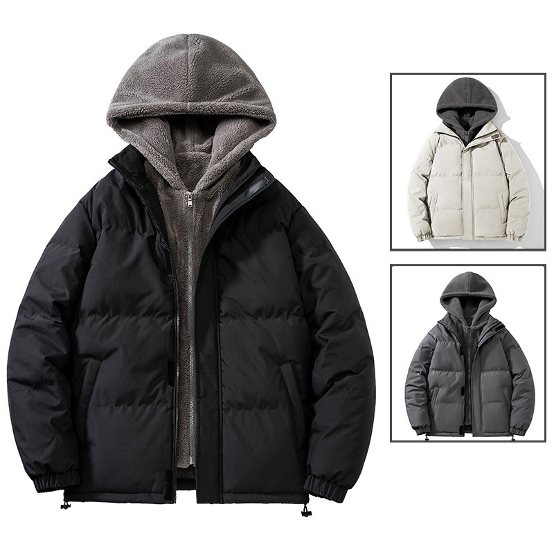 Cross-Border Supply of Large Size Fake Two-Piece Cotton Jackets for Men in Winter, Loose Casual Thickened Polar Fleece Cotton Jackets and Hooded Cotton Jackets