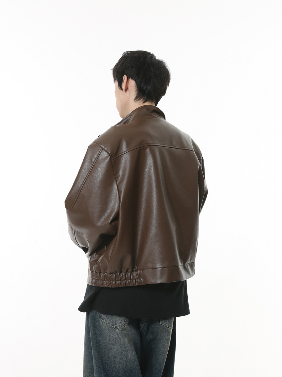 Ropa para hombre MTLCLOTHES | Chaqueta de cuero sencilla, acolchada, estilo retro de Hong Kong, moderna y versátil