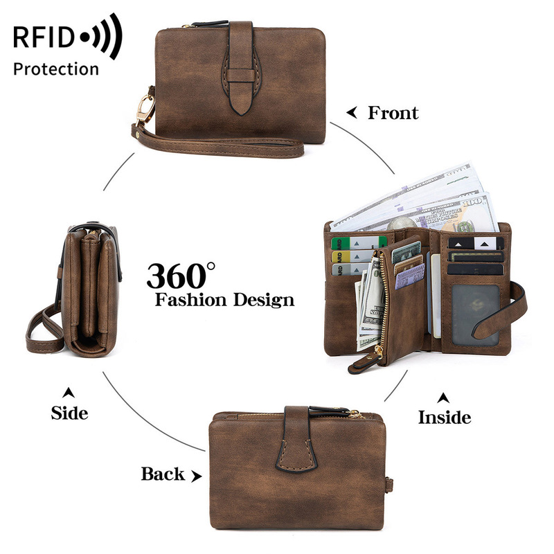 クロスボーダー新 RFID レディース財布 PU ソフトレザー 70% off ショートウォレットレトロファッションジッパーバックル小銭入れ|undefined