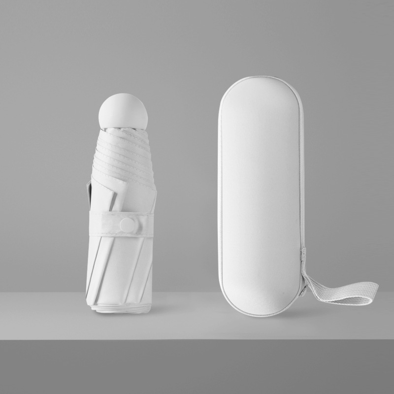 白丸五つ折り黒ゴム傘（カプセルケース付き）