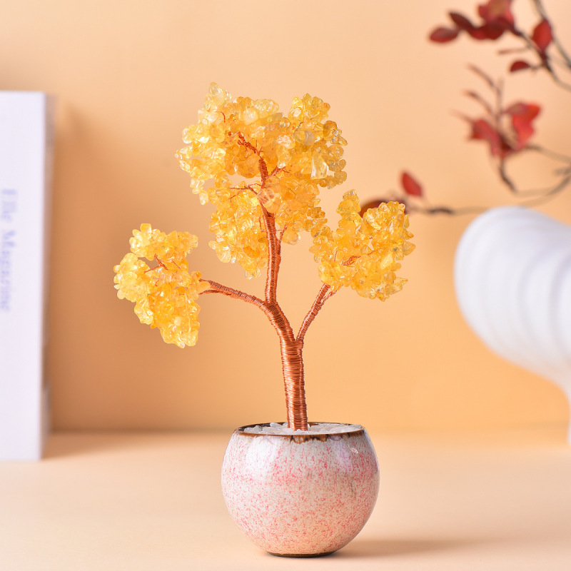 天然水晶カラフルな砂利金のなる木手織り桃の花を願い金のなる木ホームオフィス装飾|undefined