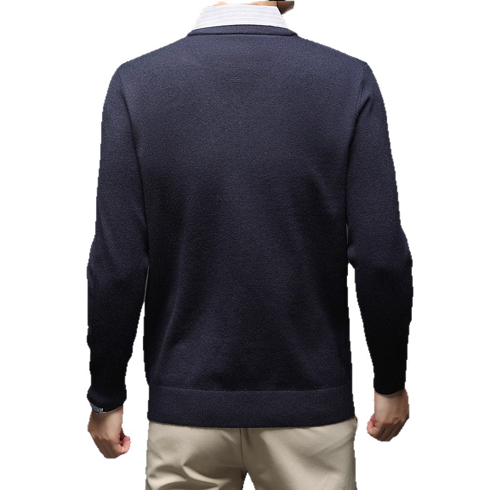 Suéter de punto casual de hombre delgado falso de dos piezas chaqueta nueva chaqueta gris de otoño y invierno simple camisa de punto con solapa