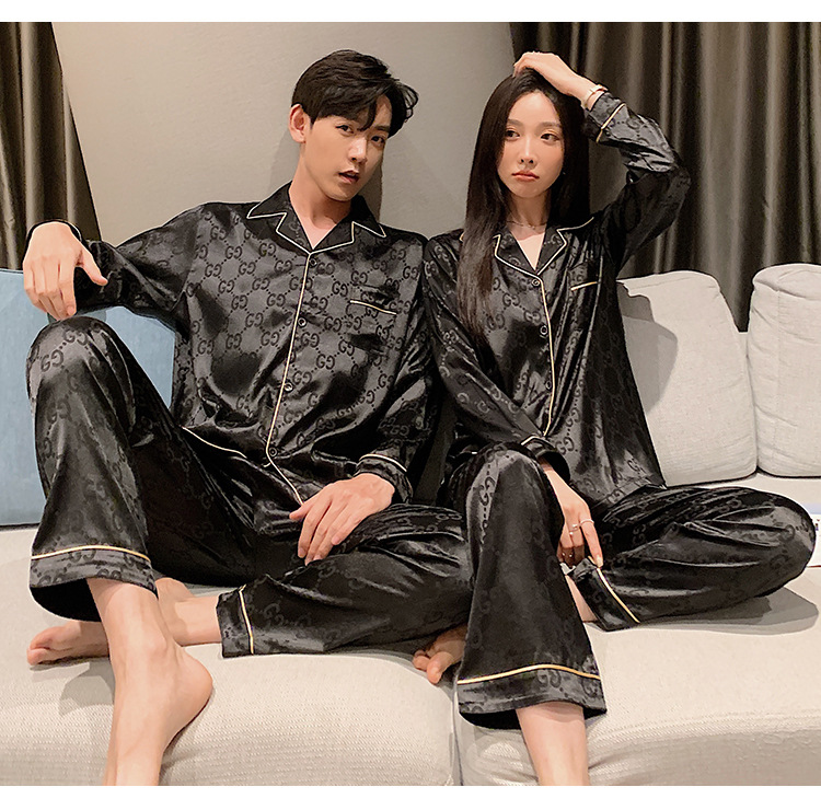 Heim Paar Luxuriöse Streifen Gitter Polyester Hosen Sets Pyjama-sets display picture 4