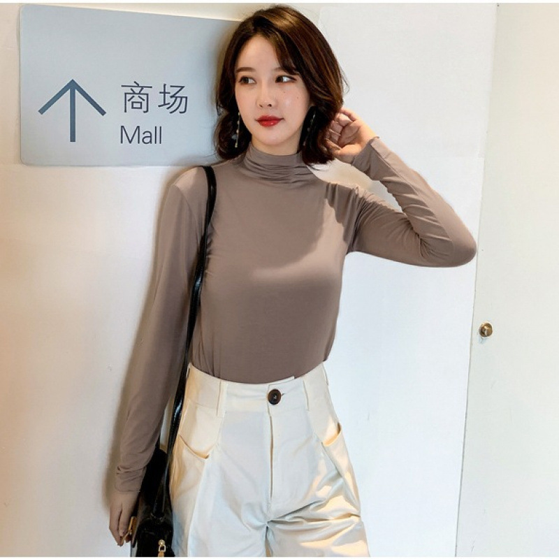 2025早秋款女装莫代尔打底衫女内搭半高领女长袖上衣修身显瘦T恤|undefined