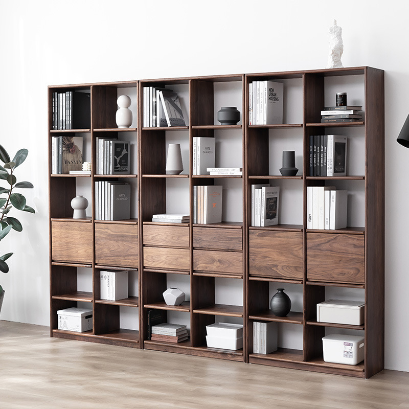 North American black walnut bookcase bookshelf solid wood cherry wood storage bookcase living room floor shelf bookshelf shelf