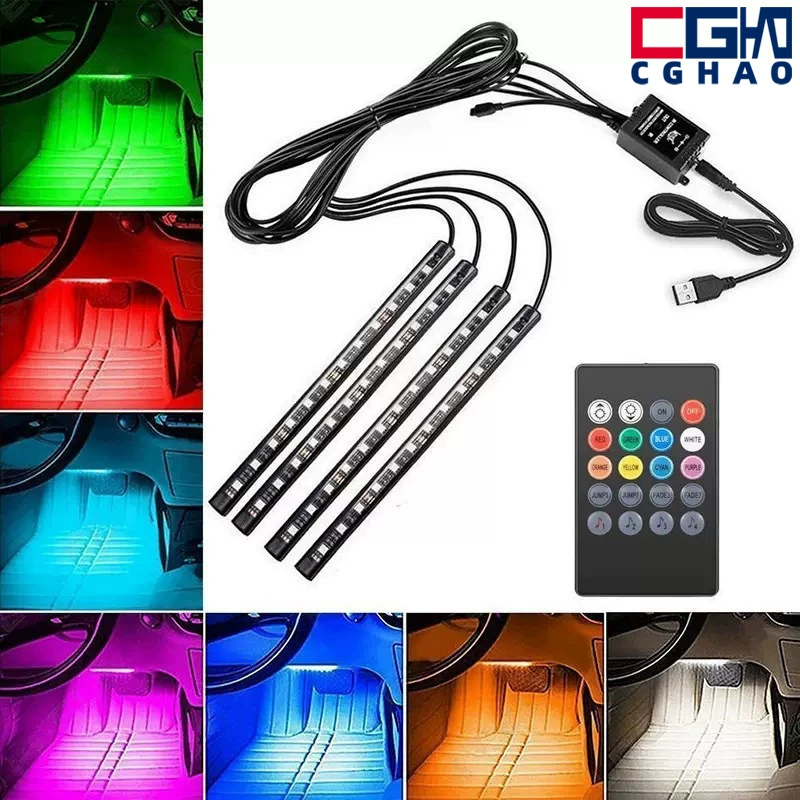 CGHAO экспортный автомобильный атмосферный светильник для ног, USB, светодиодный с голосовым управлением, красочная вспышка, приложение, лампа для ног, 64-цветный атмосферный светильник