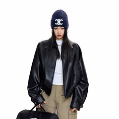黑色翻领pu皮衣外套女2025秋季新款宽松机车服拉链短款夹克上衣女