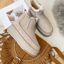 2025新款厚底雪地靴女冬羊皮毛一体短筒加绒加厚棉鞋内增高马丁靴