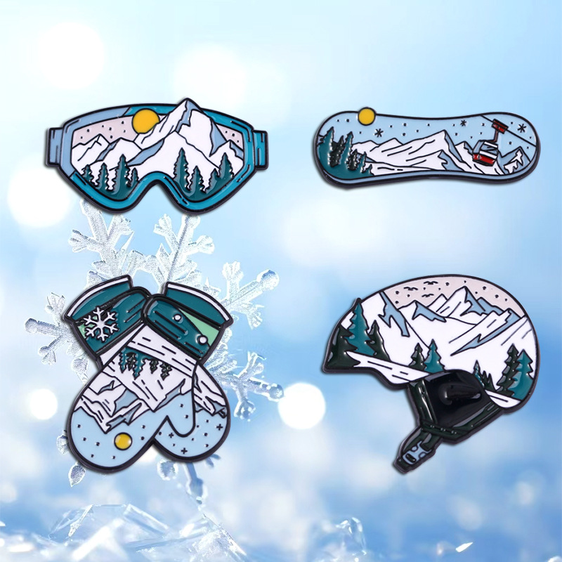 Creative Ski Sports Equipment Goggles, Ski Board Shape Metal Badges, Personalized Clothing Bags, Accessories Brooches