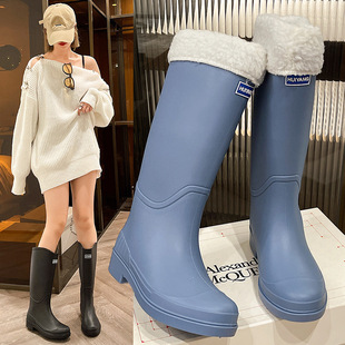 Fashionable Women's Rain Boots, High Tube Long Rain Boots for Women, Adult Non-Slip Women's Water Boots, Fleece-Lined Rubber Shoes for Dropshipping