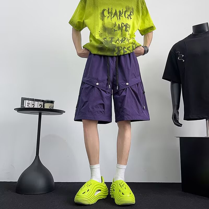 Fortune Purple Casual Pocket Cargo Shorts for Men Summer 2025 New Loose Versatile Simple Five-Point Pants